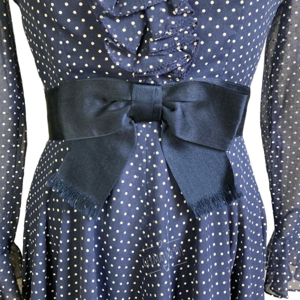 Rona New York Vintage 70s Swiss Dot Ruffle Maxi D… - image 2